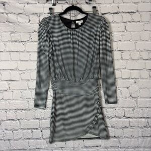 Steve Madden NWT Black White Houndstooth Long Sleeve Drop Waist Mini Dress Sz Sm